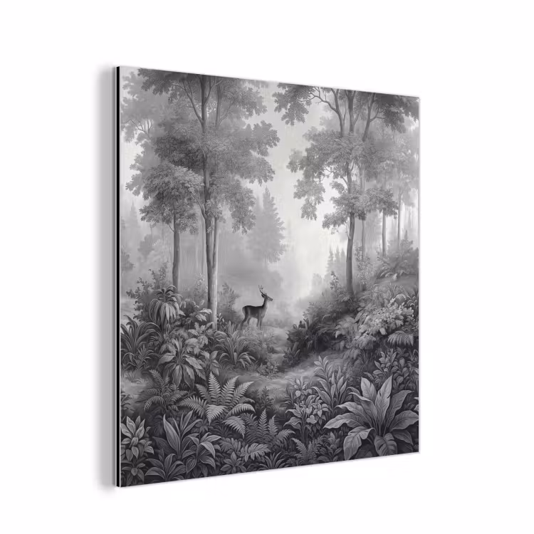 Aluminium schilderij - Bos - Hert - Zwart - Wit — 1