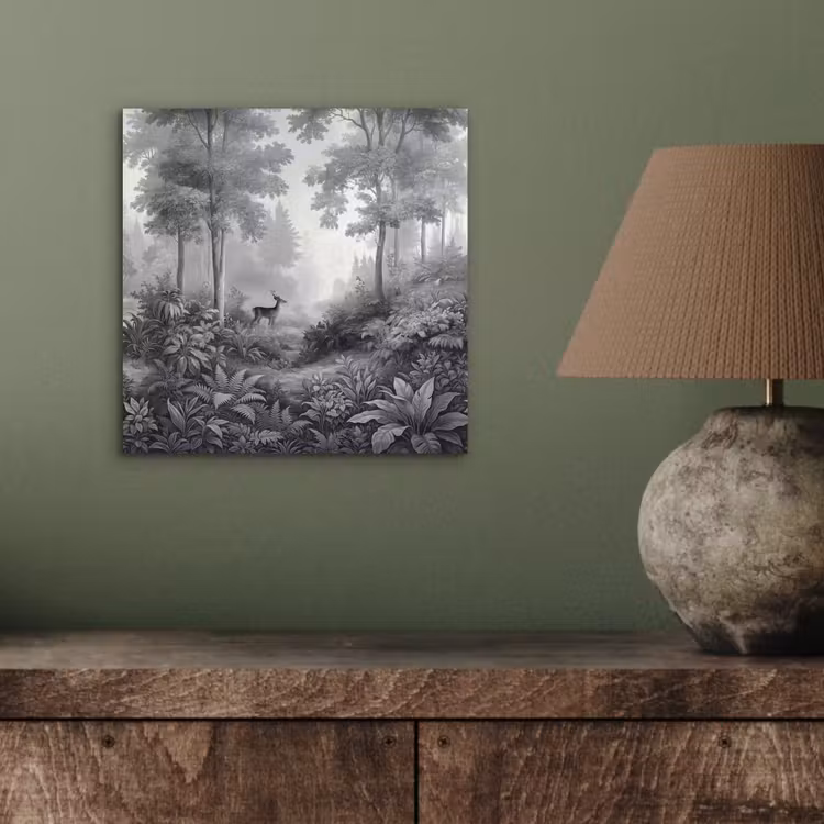 Aluminium schilderij - Bos - Hert - Zwart - Wit — 4