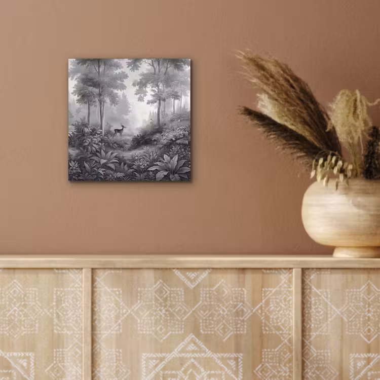 Aluminium schilderij - Bos - Hert - Zwart - Wit — 6