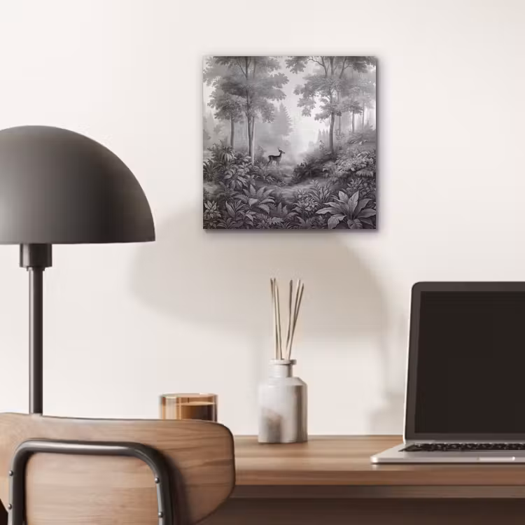 Aluminium schilderij - Bos - Hert - Zwart - Wit — 7