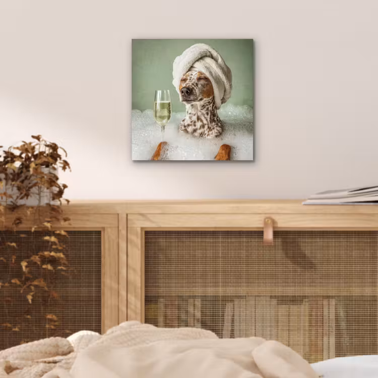 Aluminium schilderij - Hond - Bad - Champagne - Handdoek — 5