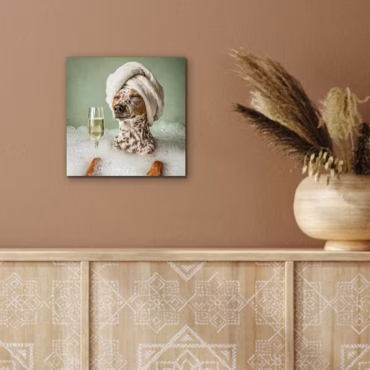 Aluminium schilderij - Hond - Bad - Champagne - Handdoek — 6