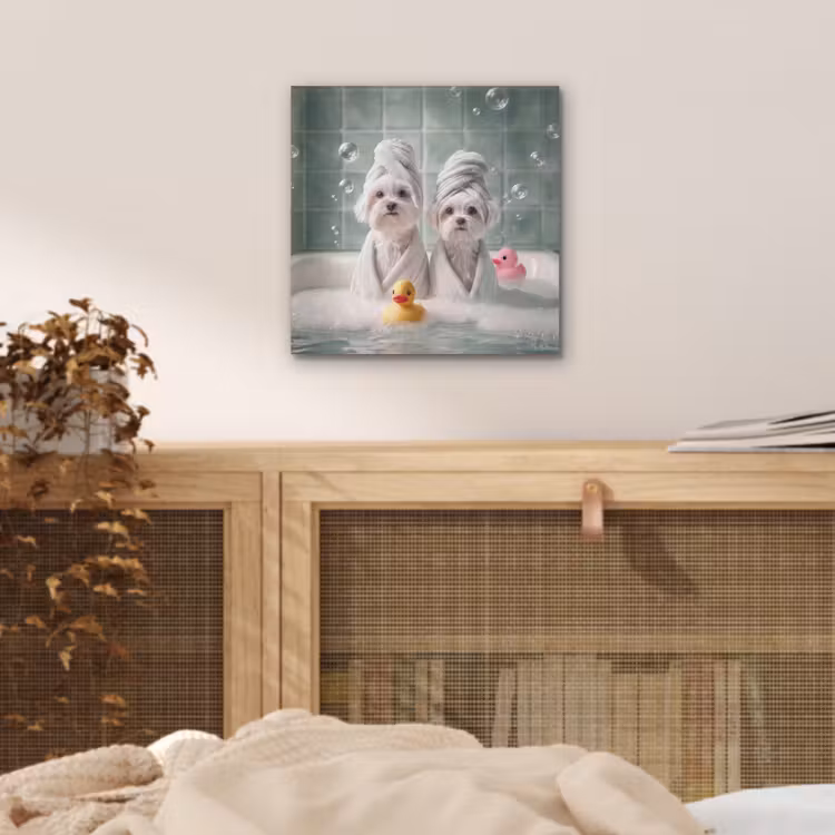 Aluminium schilderij - Hondjes - Badkuip - Badeendjes - Handdoeken — 5