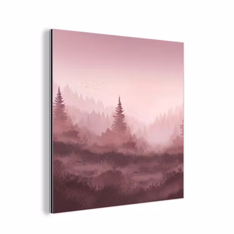 Aluminium schilderij - Landschap - Mistig - Roze — 1