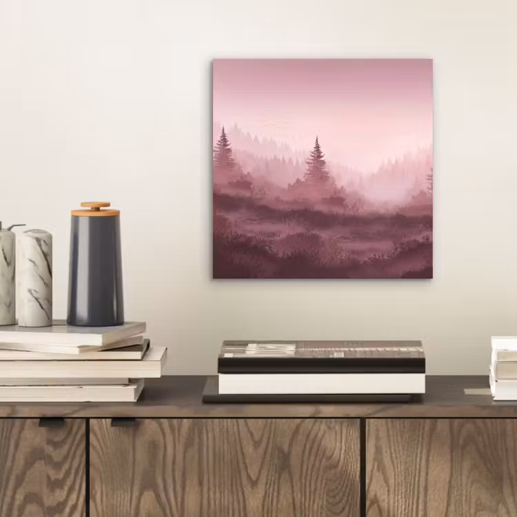 Aluminium schilderij - Landschap - Mistig - Roze — 2