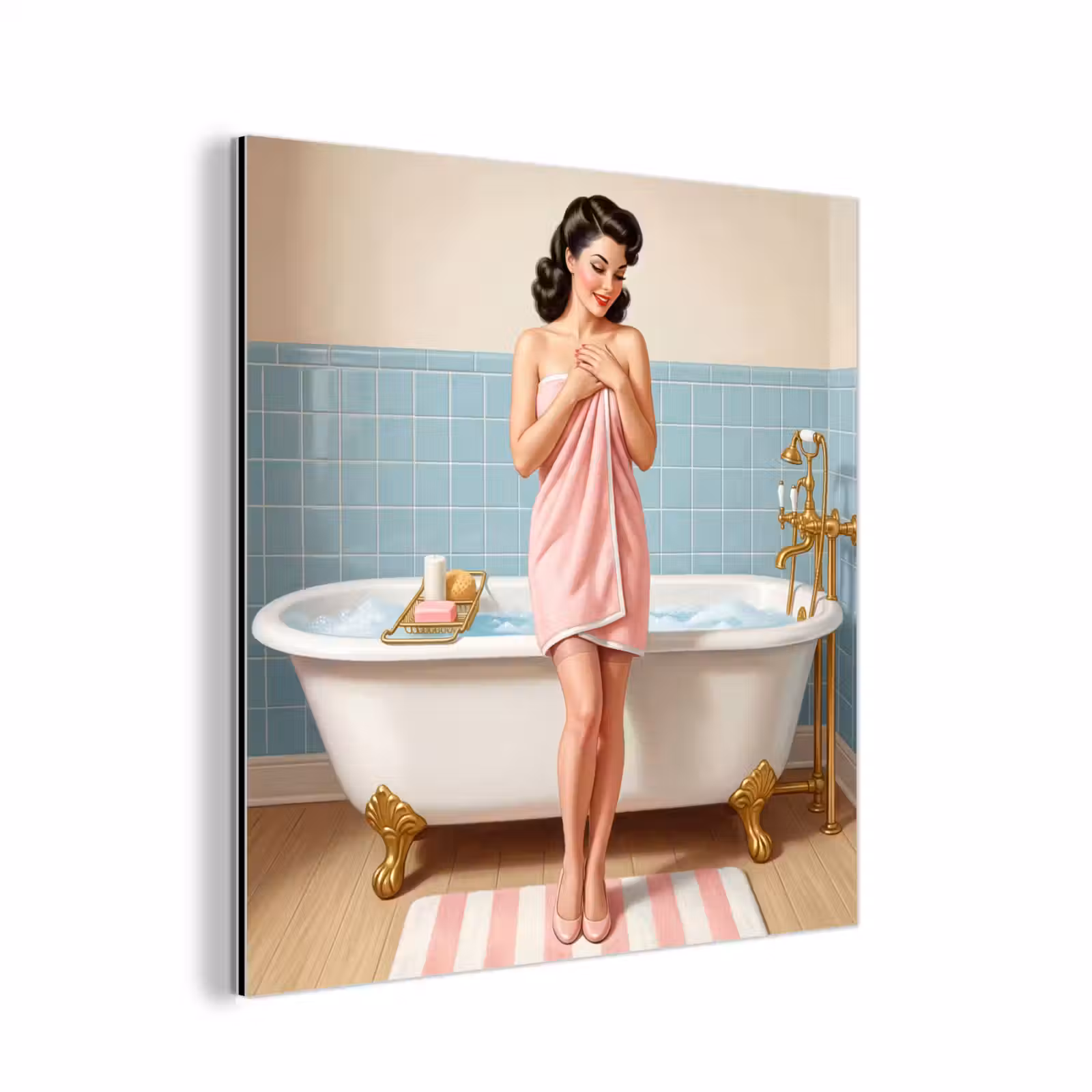 Aluminium schilderij - Badkamer - Vrouw - Roze — 1