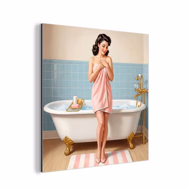 Aluminium schilderij - Badkamer - Vrouw - Roze — 1