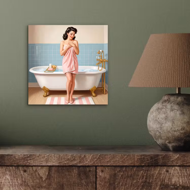 Aluminium schilderij - Badkamer - Vrouw - Roze — 4