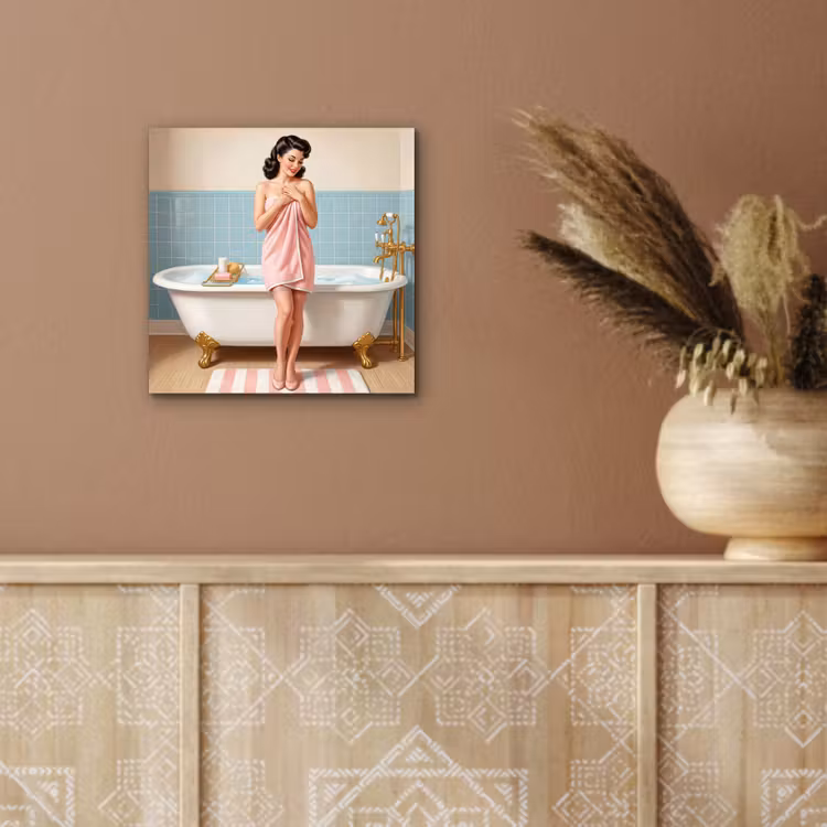 Aluminium schilderij - Badkamer - Vrouw - Roze — 6