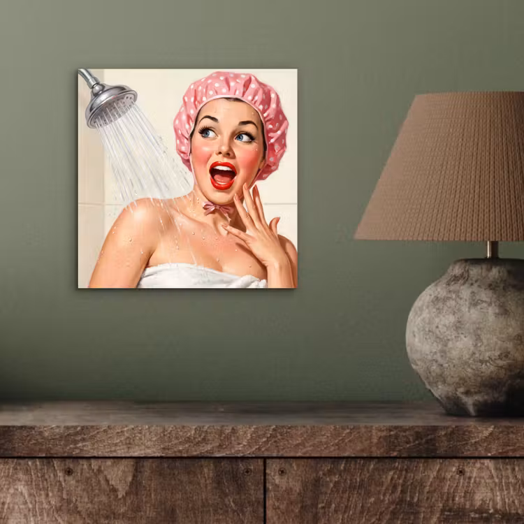 Aluminium schilderij - Vrouw - Douche - Roze — 4