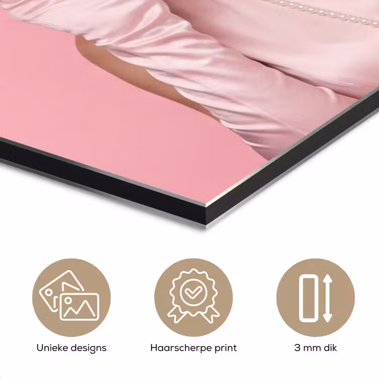 Aluminium schilderij - Vrouw - Roze - Parelketting - Krulspelden — 3
