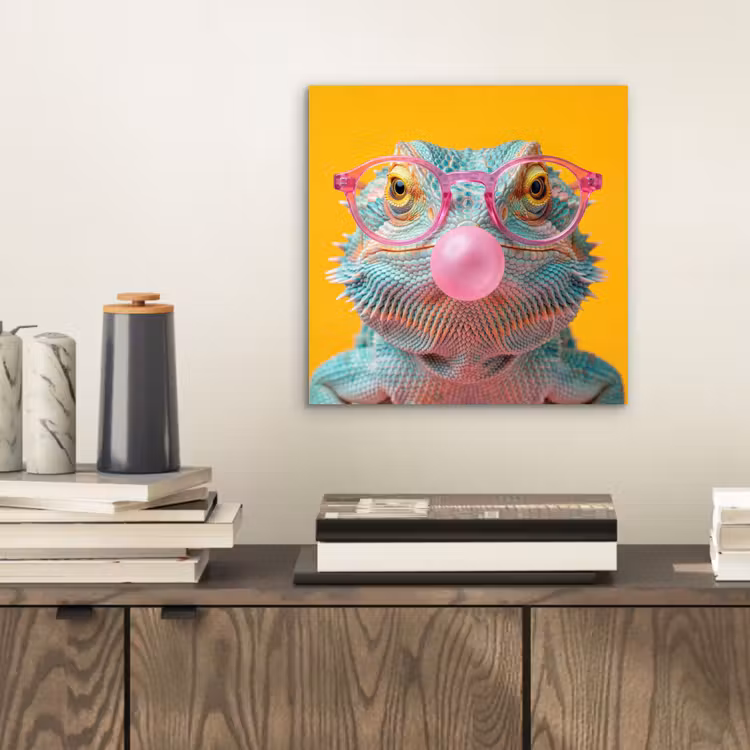 Aluminium schilderij - Kameleon - Kauwgom - Kleurrijk — 2