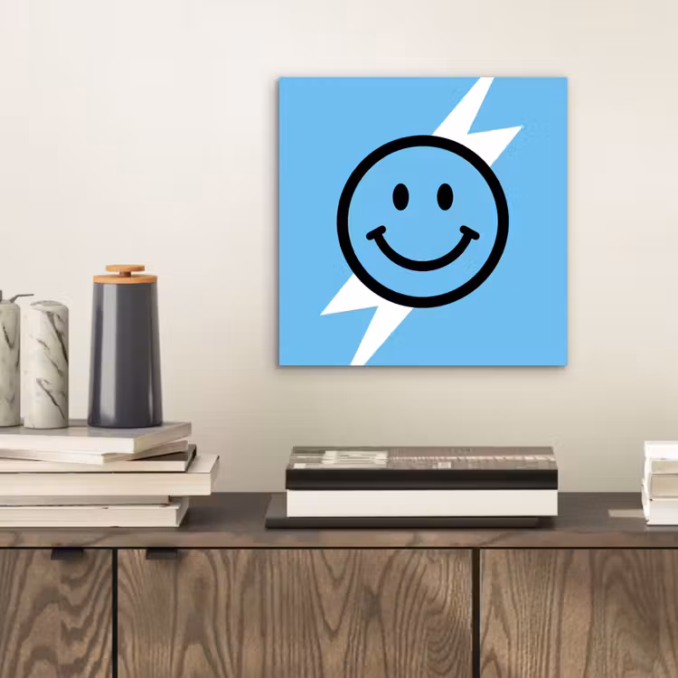 Aluminium schilderij - Smiley - Blauw - Bliksem — 2