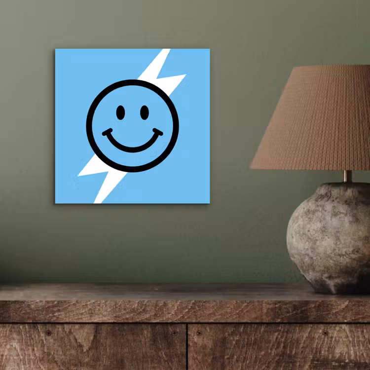 Aluminium schilderij - Smiley - Blauw - Bliksem — 4