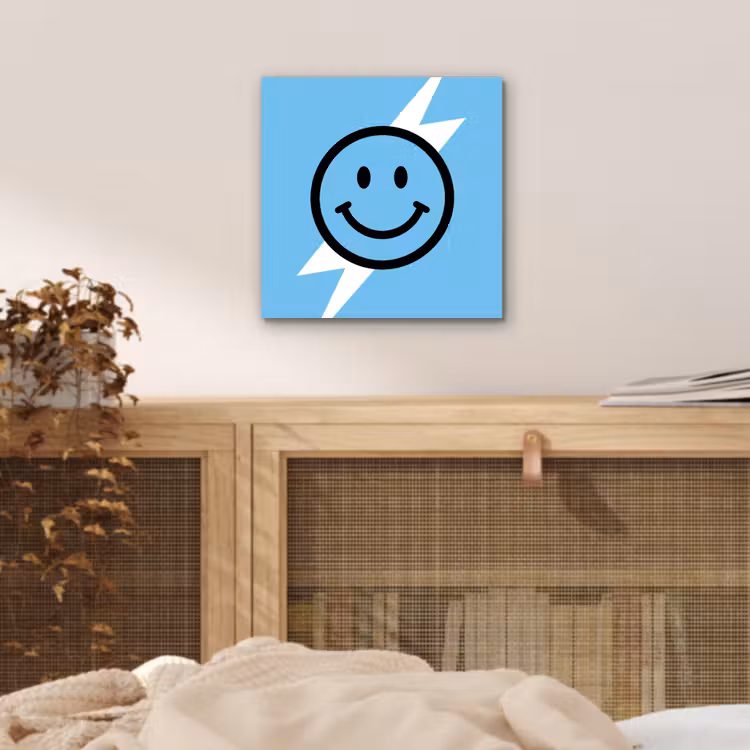 Aluminium schilderij - Smiley - Blauw - Bliksem — 5