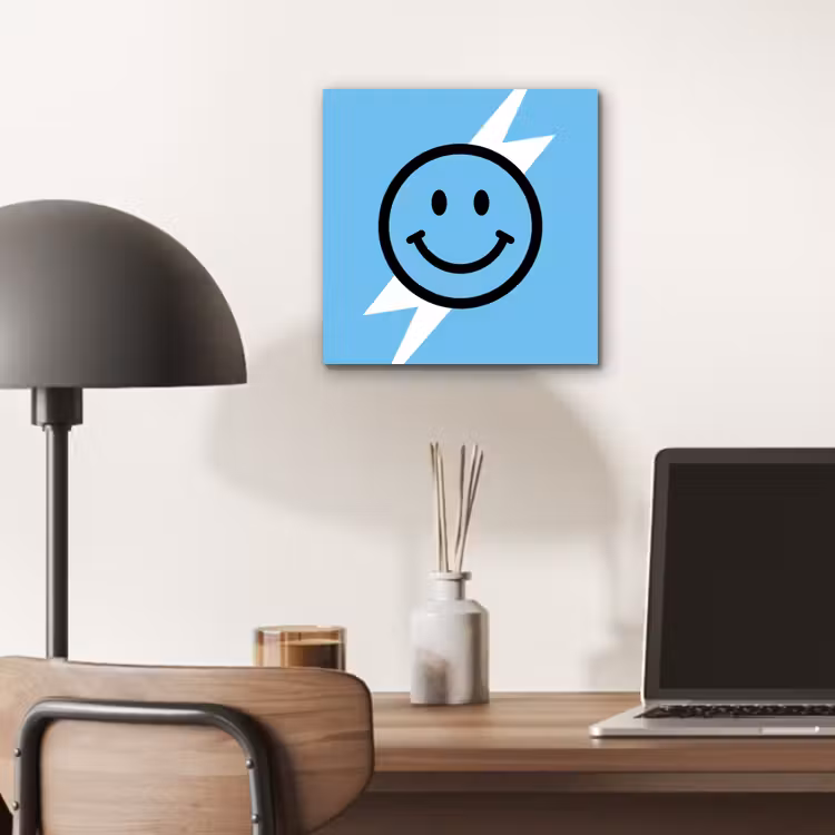 Aluminium schilderij - Smiley - Blauw - Bliksem — 7
