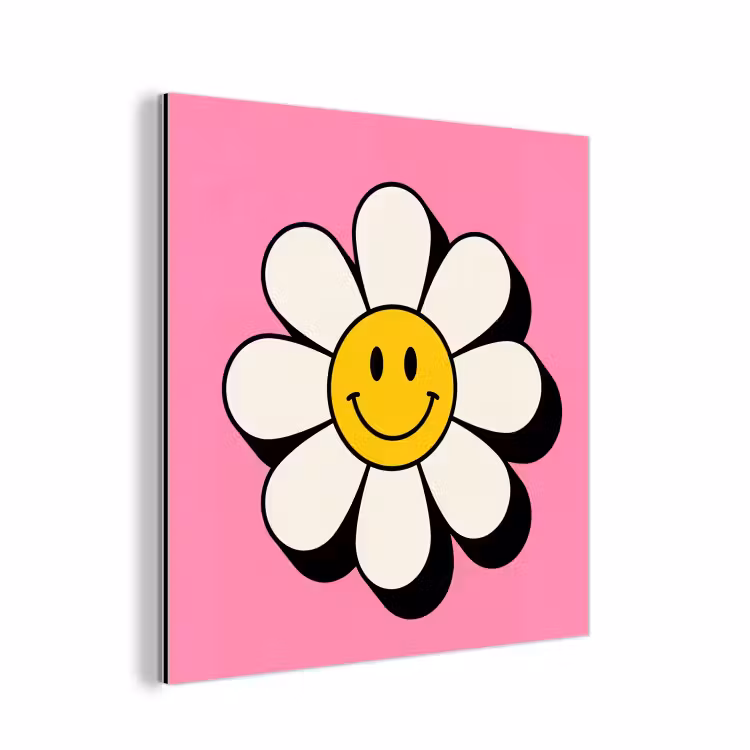 Aluminium schilderij - Smiley - Bloem - Roze — 1