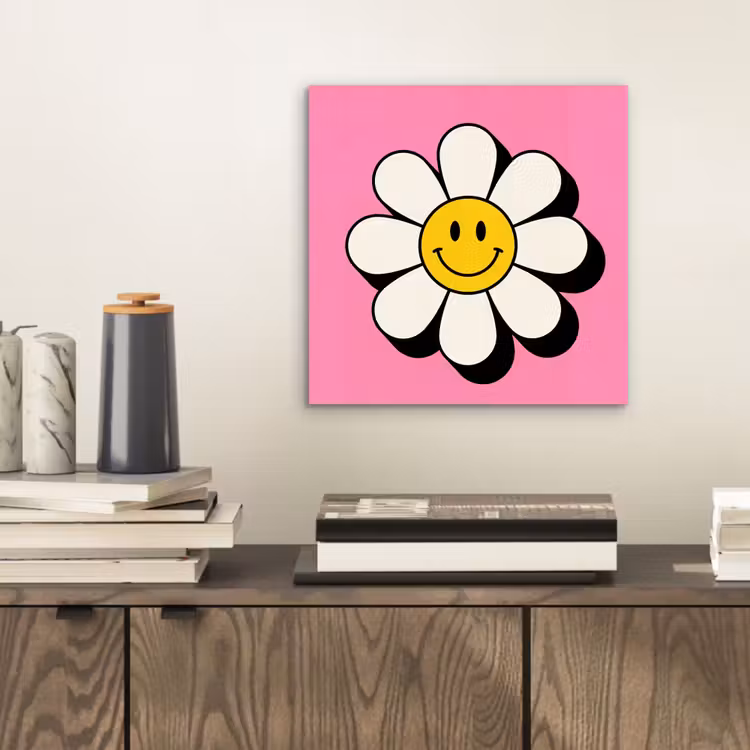 Aluminium schilderij - Smiley - Bloem - Roze — 2