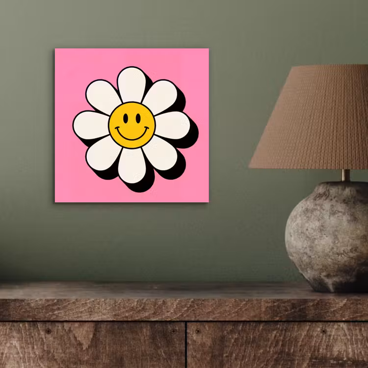 Aluminium schilderij - Smiley - Bloem - Roze — 4