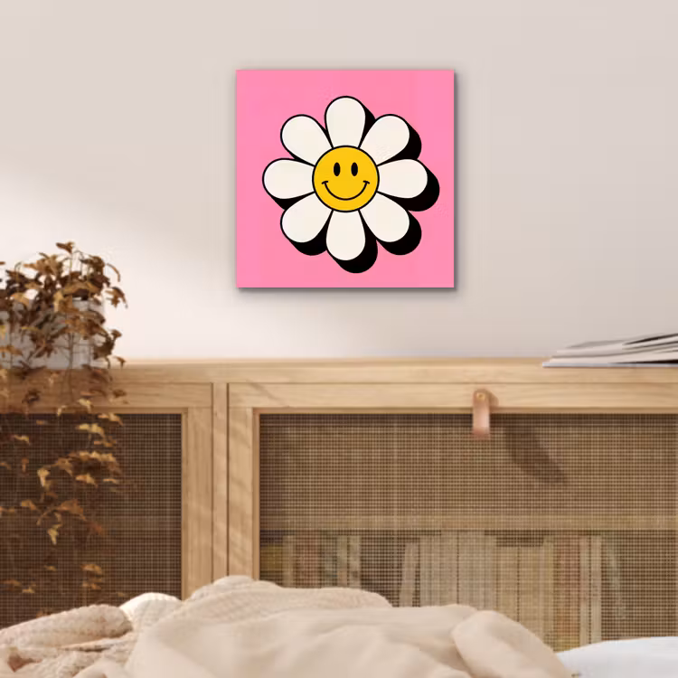 Aluminium schilderij - Smiley - Bloem - Roze — 5