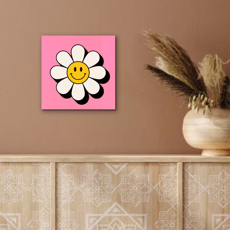 Aluminium schilderij - Smiley - Bloem - Roze — 6
