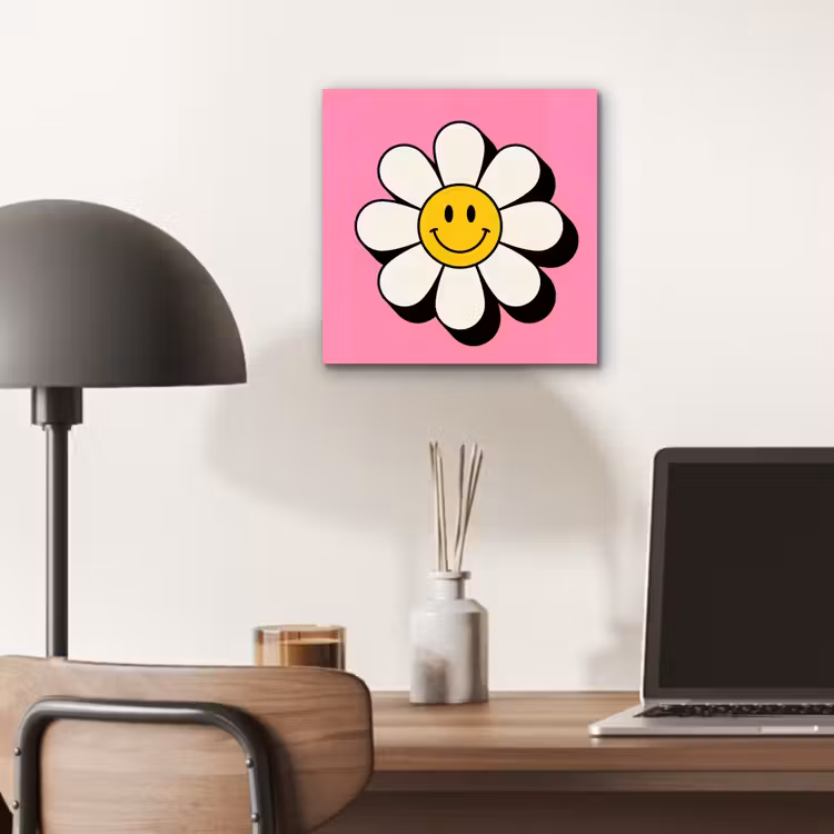 Aluminium schilderij - Smiley - Bloem - Roze — 7