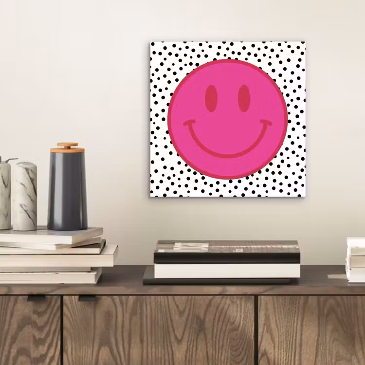 Aluminium schilderij - Smiley - Roze - Stippen — 2