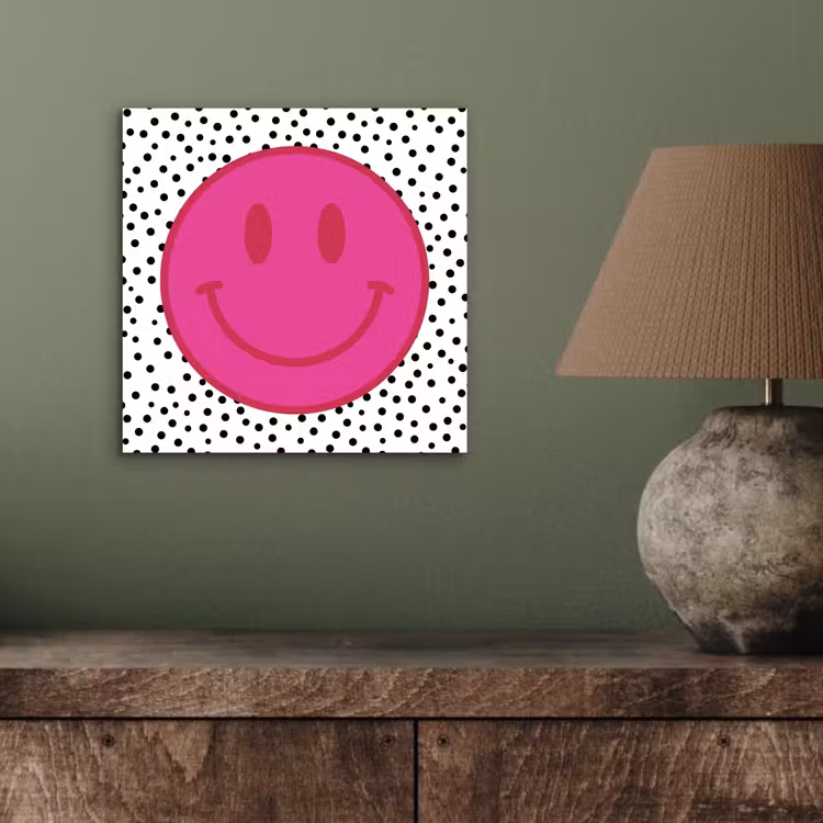 Aluminium schilderij - Smiley - Roze - Stippen — 4