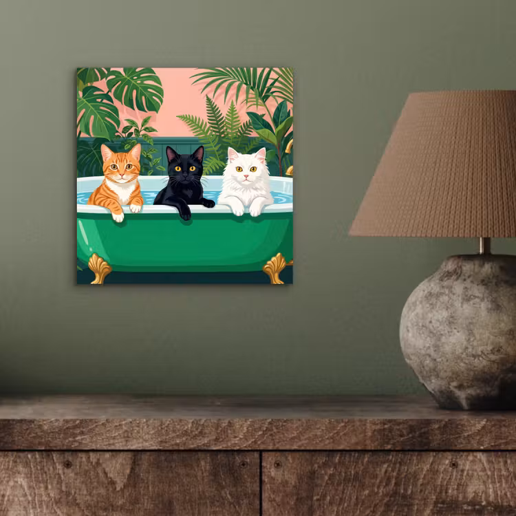 Aluminium schilderij - Badkamer - Kattenparade - Kleurrijk — 4