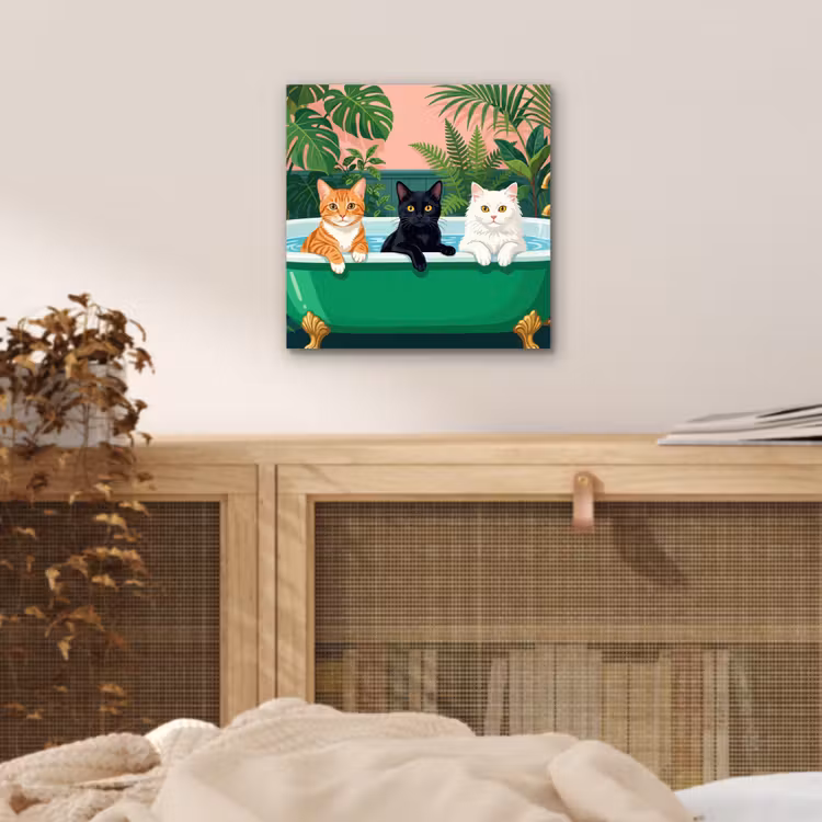 Aluminium schilderij - Badkamer - Kattenparade - Kleurrijk — 5