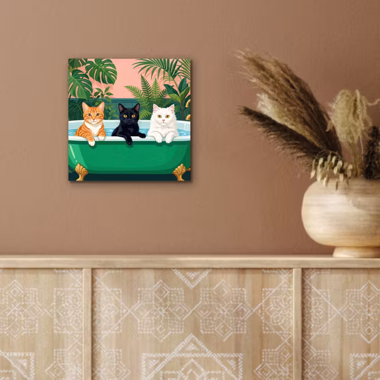 Aluminium schilderij - Badkamer - Kattenparade - Kleurrijk — 6