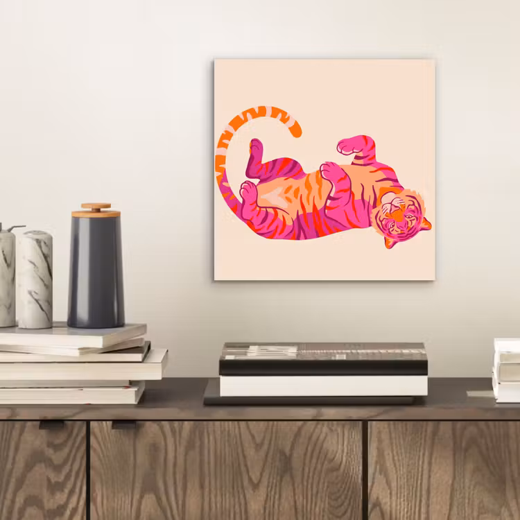 Aluminium schilderij - Tijger - Roze - Oranje — 2