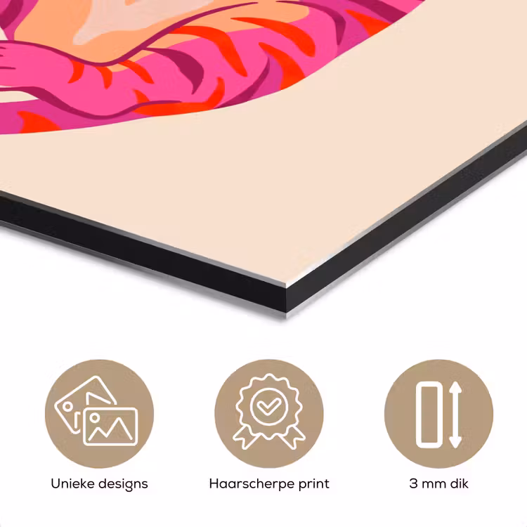 Aluminium schilderij - Tijger - Roze - Oranje — 3