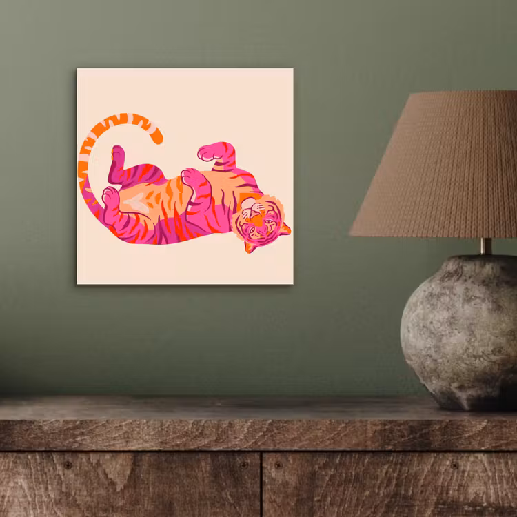 Aluminium schilderij - Tijger - Roze - Oranje — 4