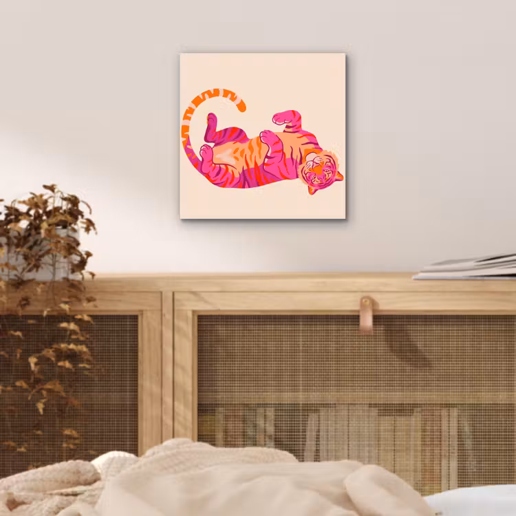 Aluminium schilderij - Tijger - Roze - Oranje — 5