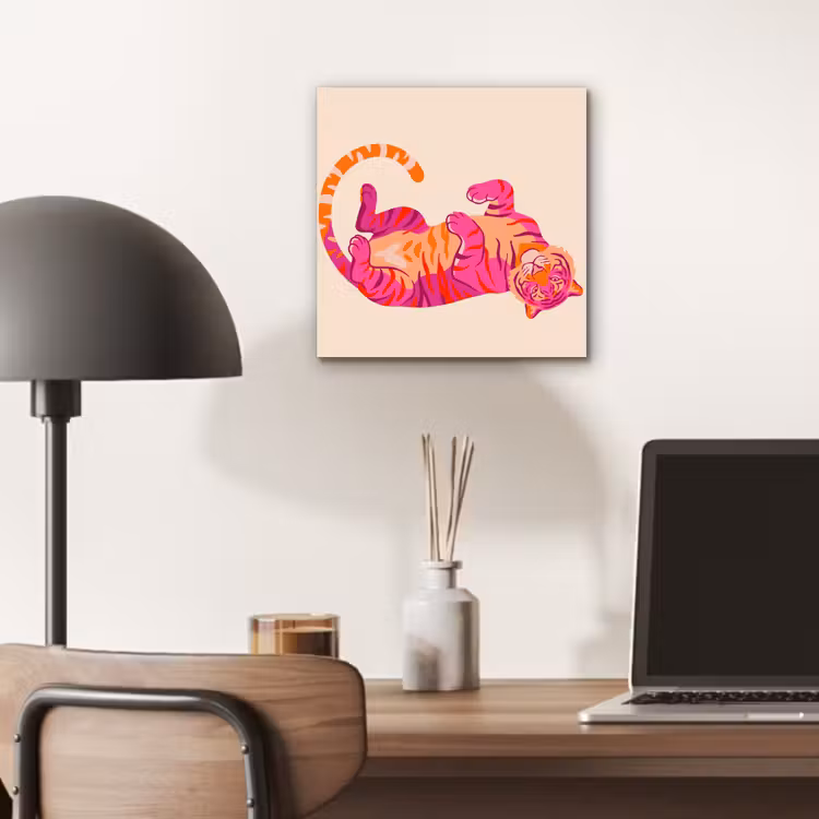 Aluminium schilderij - Tijger - Roze - Oranje — 7