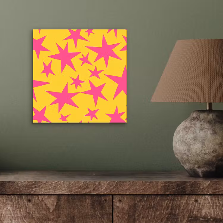 Aluminium schilderij - Sterren - Patroon - Roze - Geel — 4
