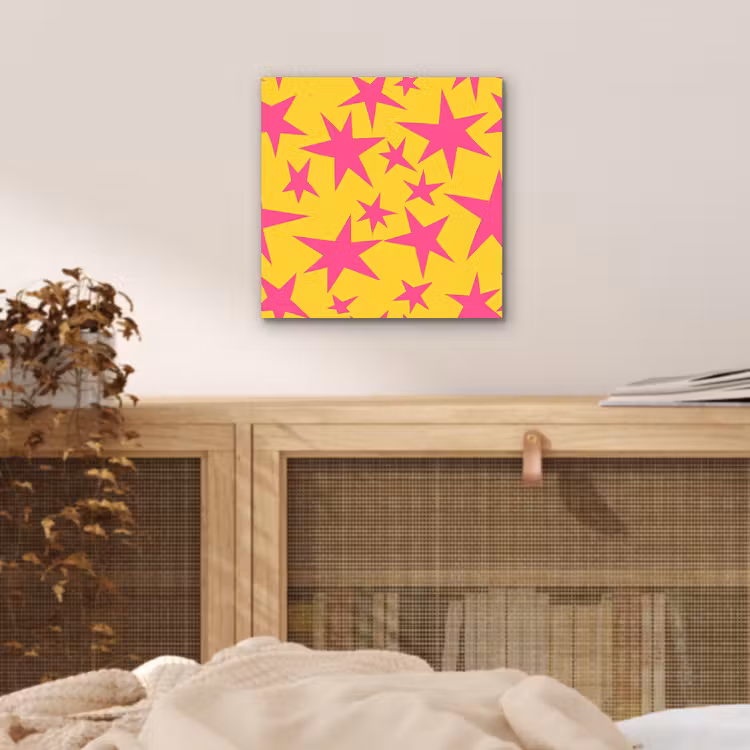 Aluminium schilderij - Sterren - Patroon - Roze - Geel — 5