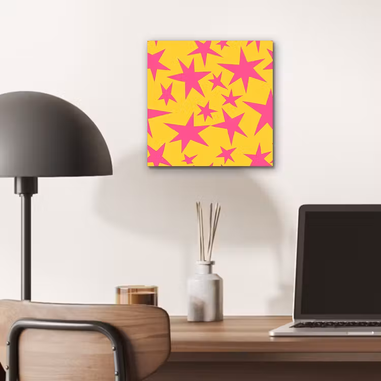 Aluminium schilderij - Sterren - Patroon - Roze - Geel — 7