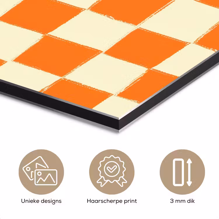 Aluminium schilderij - Schaak - Patroon - Oranje — 3