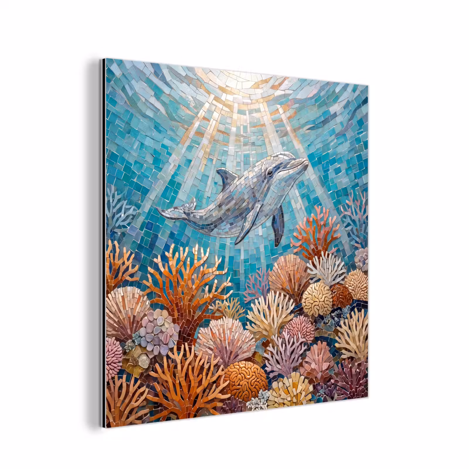 Aluminium schilderij - Dieren - Mozaïek - Oceaan - Koraal - Blauw — 1