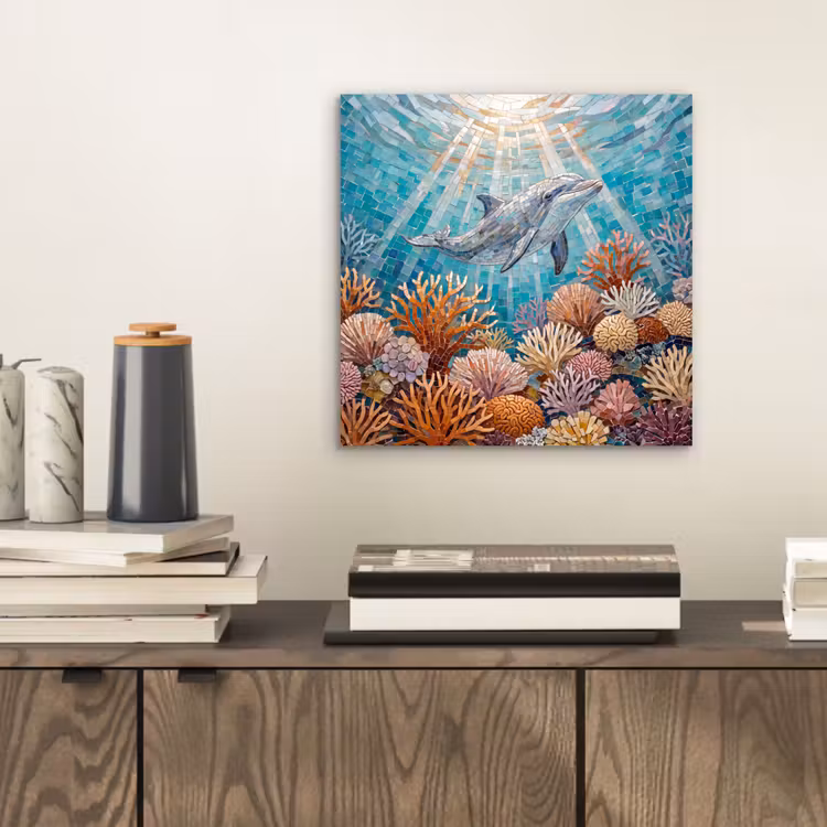 Aluminium schilderij - Dieren - Mozaïek - Oceaan - Koraal - Blauw — 2
