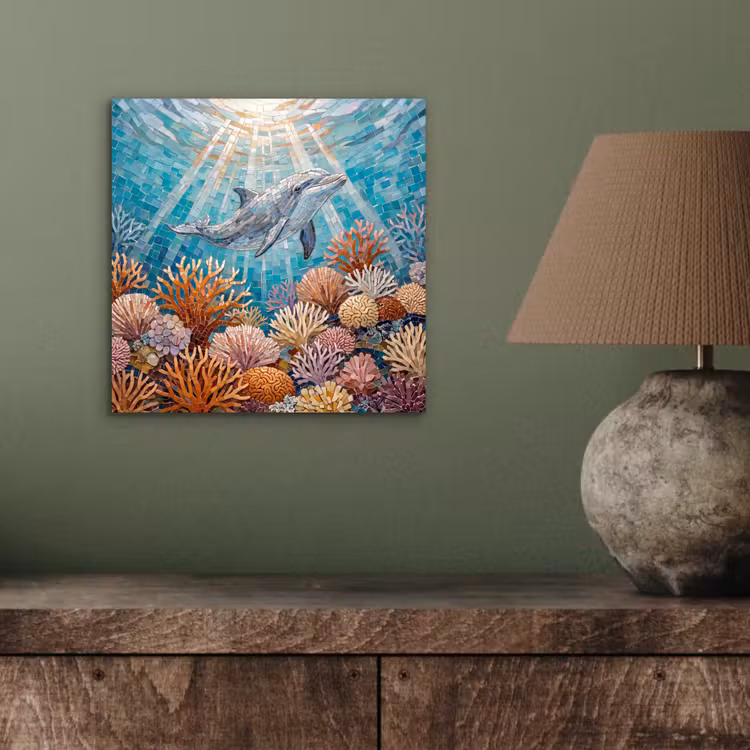 Aluminium schilderij - Dieren - Mozaïek - Oceaan - Koraal - Blauw — 4