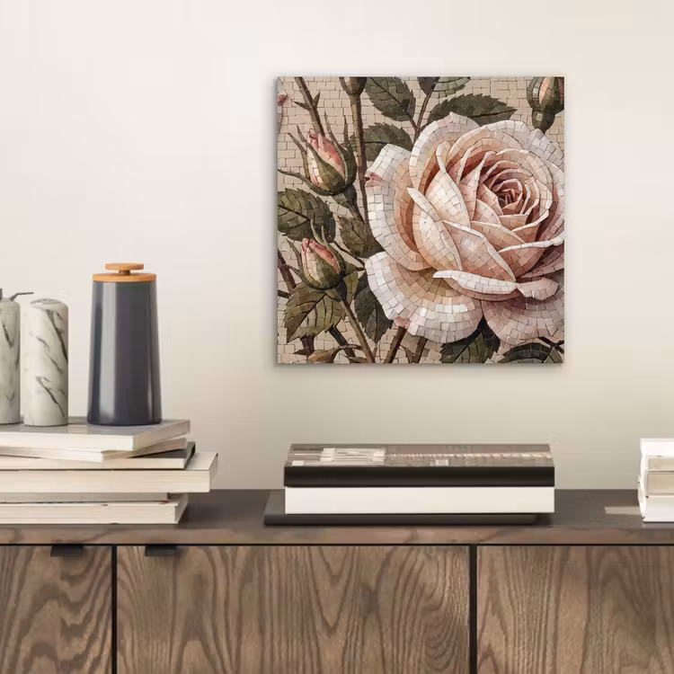 Aluminium schilderij - Roos - Mozaïek - Bloemen - Klassiek - Beige — 2