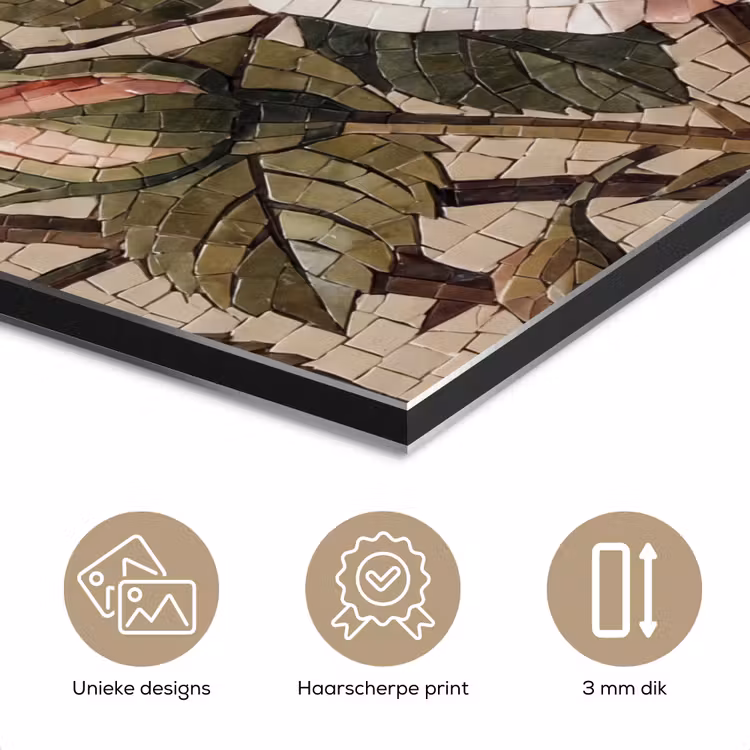 Aluminium schilderij - Roos - Mozaïek - Bloemen - Klassiek - Beige — 3