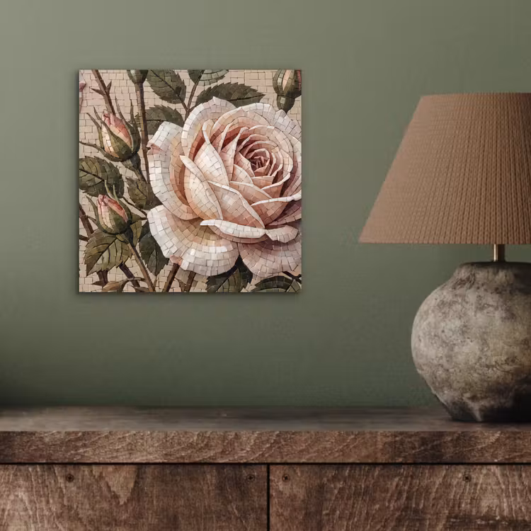 Aluminium schilderij - Roos - Mozaïek - Bloemen - Klassiek - Beige — 4