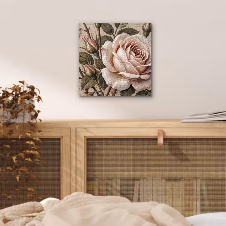 Aluminium schilderij - Roos - Mozaïek - Bloemen - Klassiek - Beige — 5