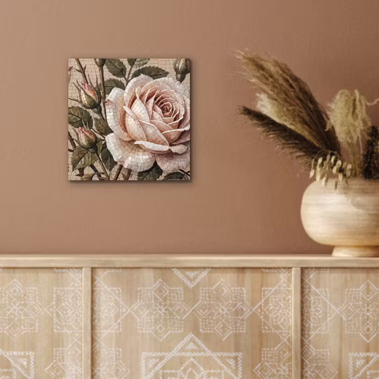 Aluminium schilderij - Roos - Mozaïek - Bloemen - Klassiek - Beige — 6