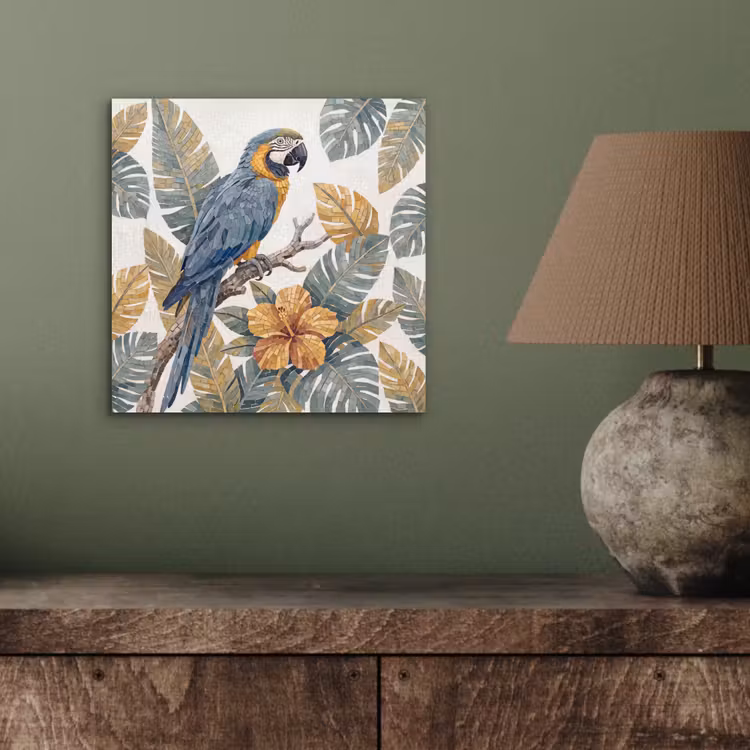 Aluminium schilderij - Vogel - Tak - Natuur - Mozaïek - Blauw — 4