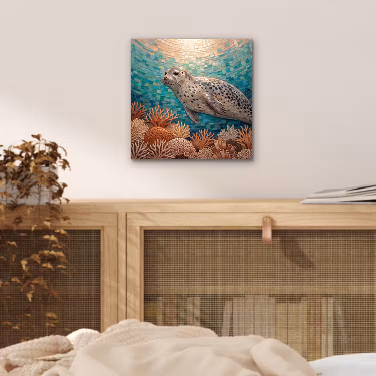 Aluminium schilderij - Zeehond - Mozaïek - Onderwater - Dieren - Blauw — 5